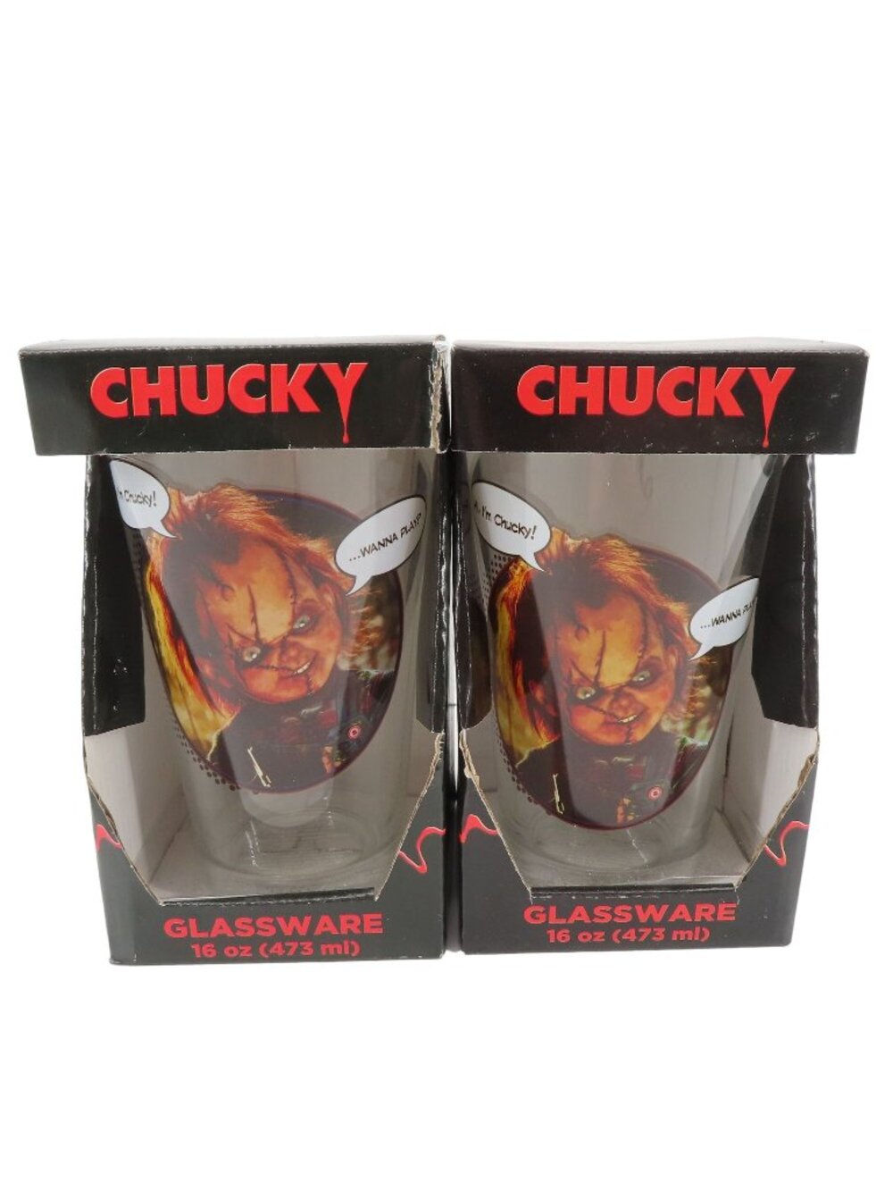 Silver Buffalo Chucky Childs Play Set of 2 Drinking Glasses 16oz NEW Halloween